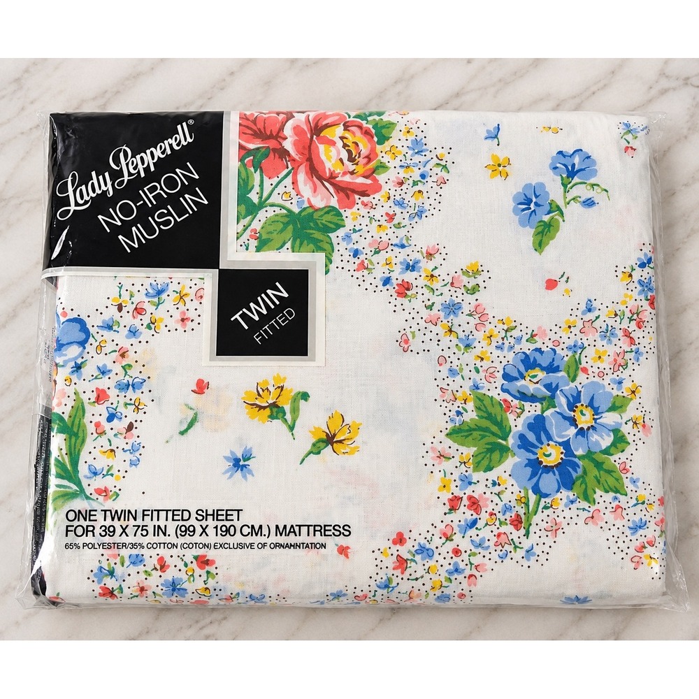 Vintage Lady Pepperell Twin Fitted Sheet Floral No-Iron Muslin Cottagecore NIP